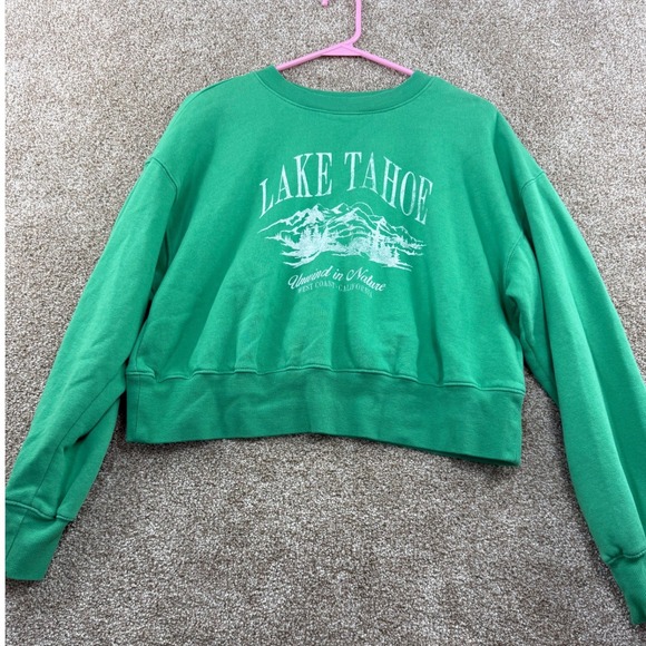 Old Navy Tops - Old Navy Womens Lake Tahoe Cropped Sweatshirt Green M Souvenir Loungewear Casual